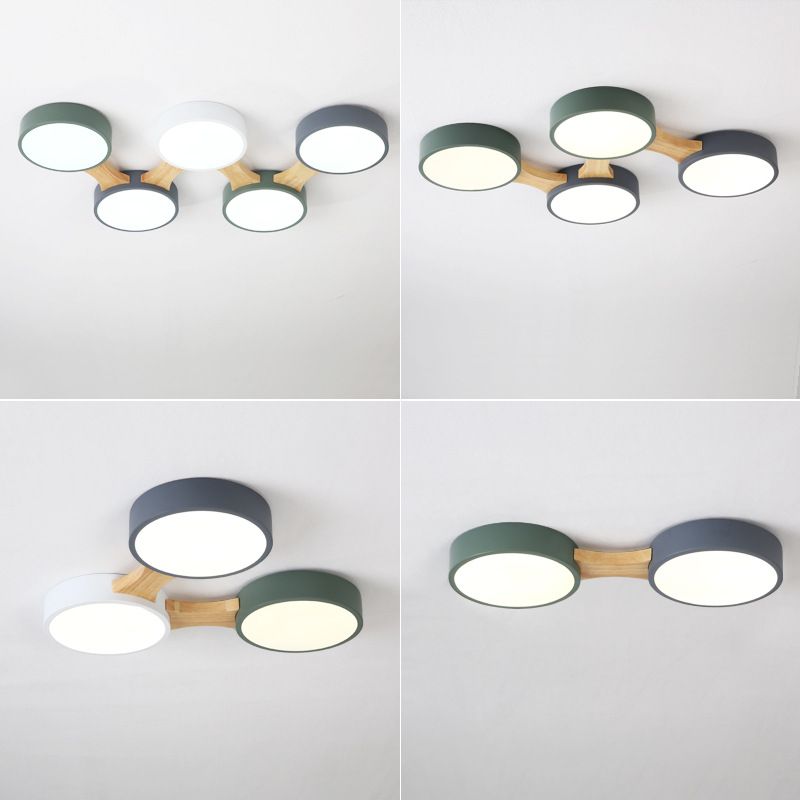 Ronde LED Macaron Plafond Fixture in Modern Creative Style Wooden Flush Mount met Acryl