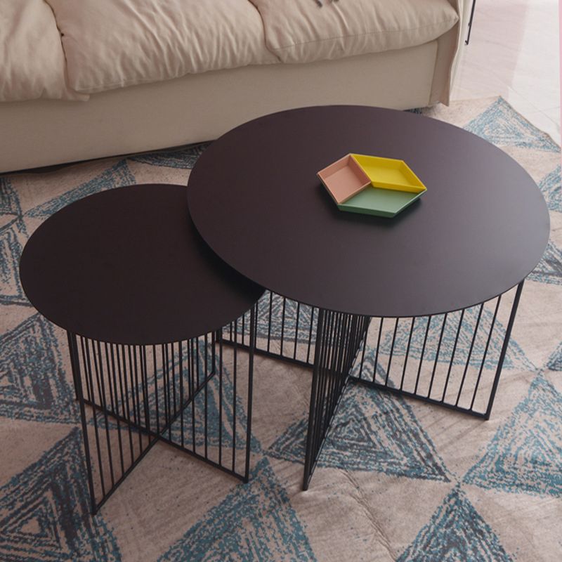 Mid-Century Modern Iron Coffee Table Metal Round Frame Cocktail Table