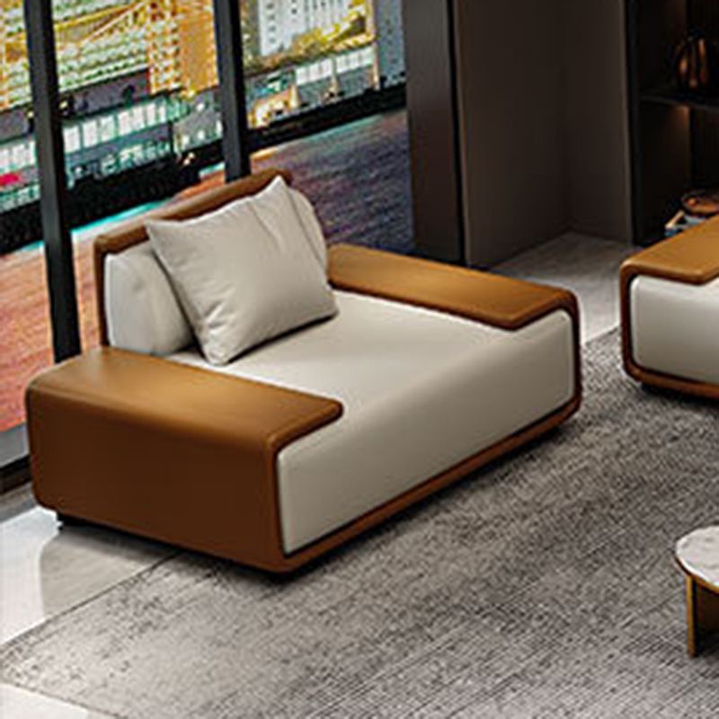 Assembled Genuine Leather Living Room Recessed Arm Modular Sofa & Chaise