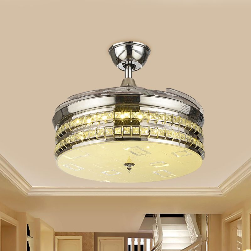 Lámpara de ventilador colgante de 19 "W Drum Simplicidad plateada/Gold LED Semi Lighting con 3 cuchillas