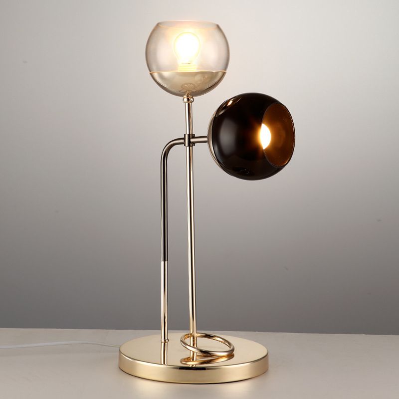 Ball Table Light Post-Modern Clear and Black Glass 2-Light Living Room Desk Lamp in Gold