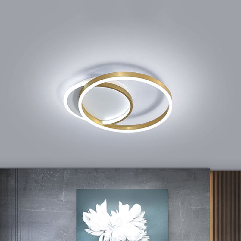 Gold / Coffee Double Hoop Flush Ceiling Light Modern 16 "/19" Largeur LED Flush métallique Monter Fixture à chaud / Lumière blanche pour la chambre