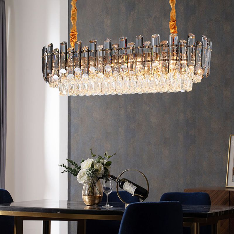 Modern Metal Ceiling Light Rectangle Shape Island Lamp with Crystal Shade for Living Room