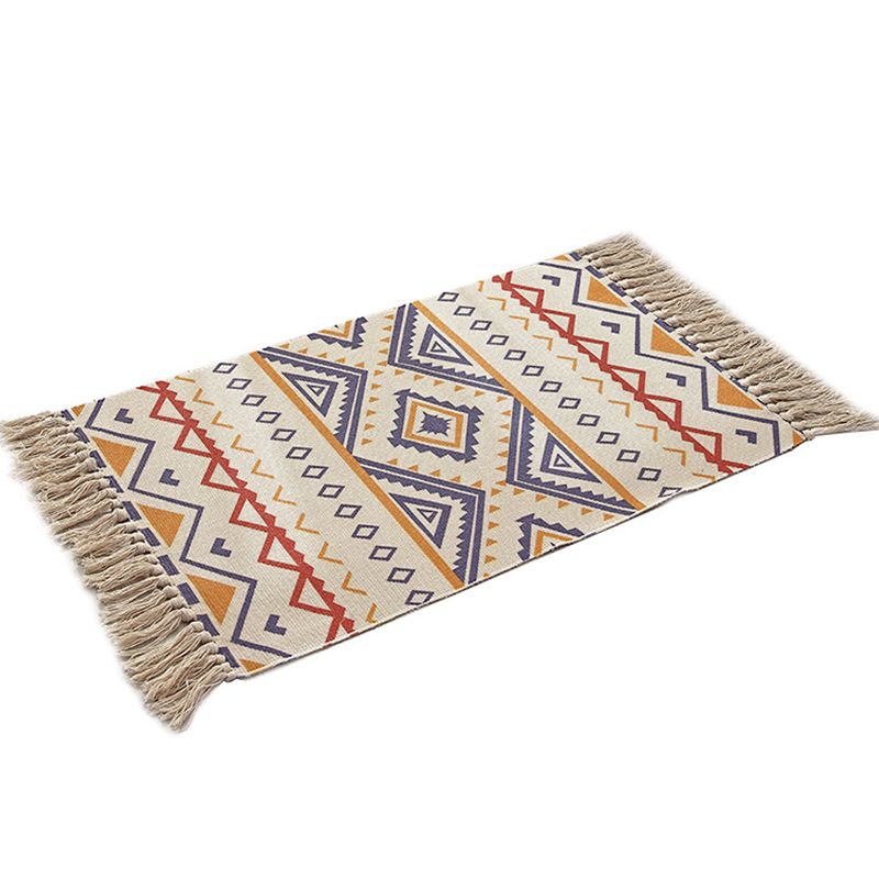Multi Color Funky Rug Cotton Geometric Shapes Rug Pet Friendly Machine Washable Carpet for Bedroom