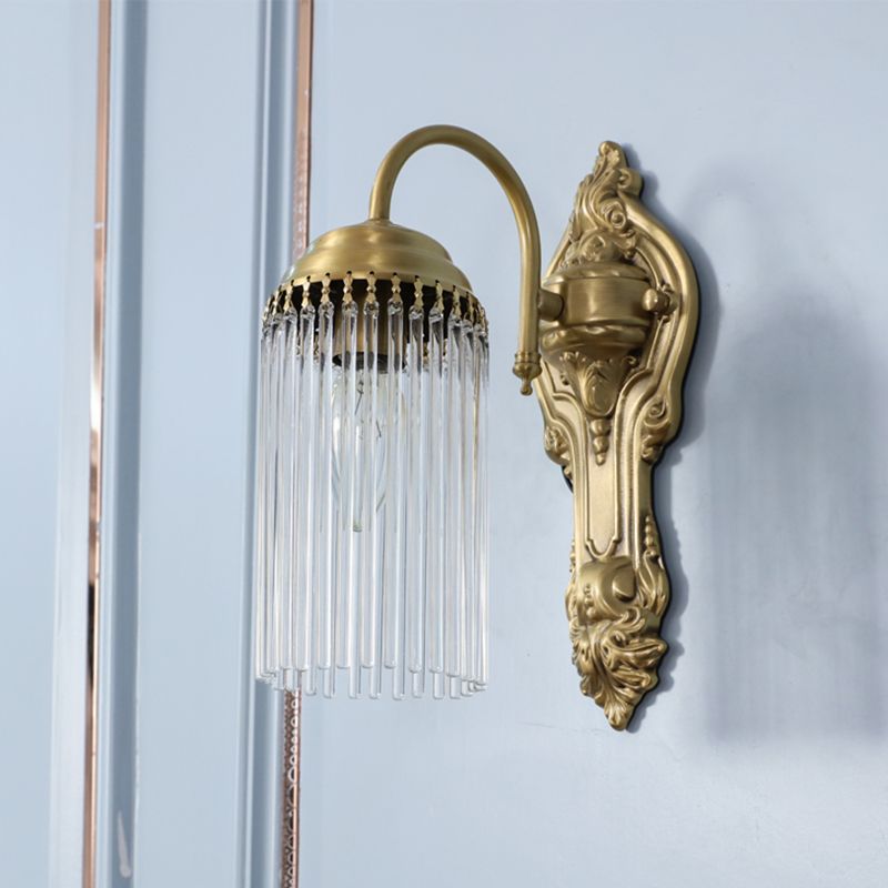 Cylinder Wall Mount Light Simple Style Crystal Rod 1/2 Lights Gold Sconce Light for Corridor