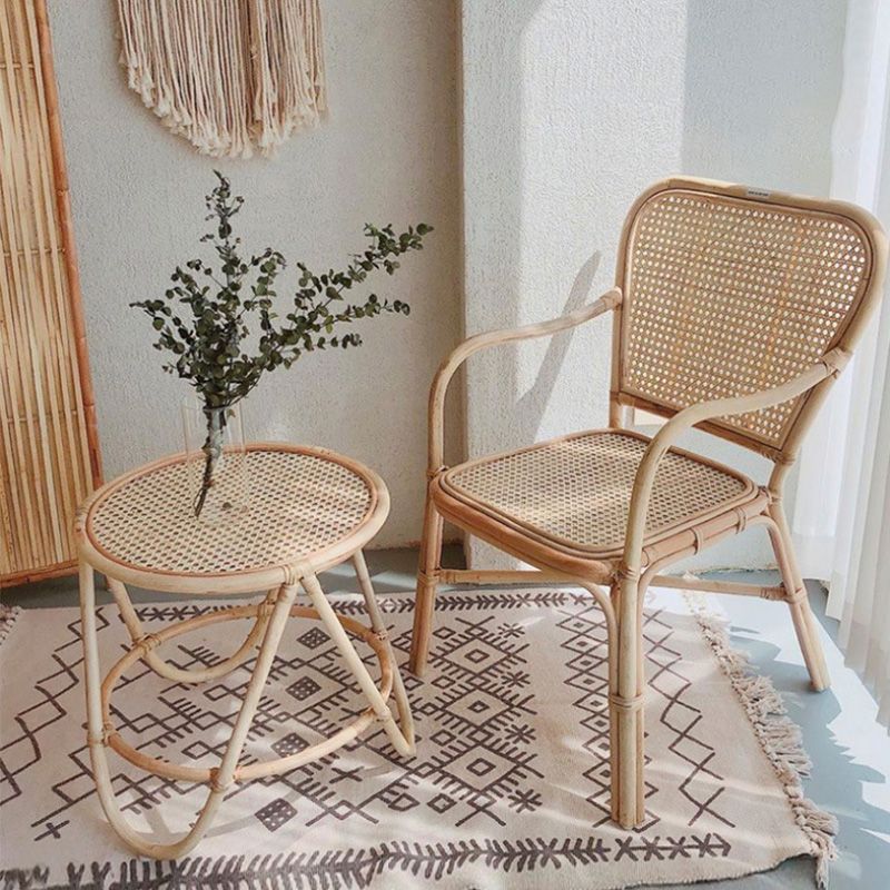 20" Wide Tropical Rattan Dining Armchair Natural Outdoor Chair