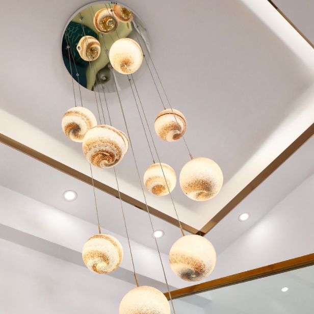 Nordic Style Planet Multi-Light Pendant Stain Glass 12-Head Staircase Hanging Light