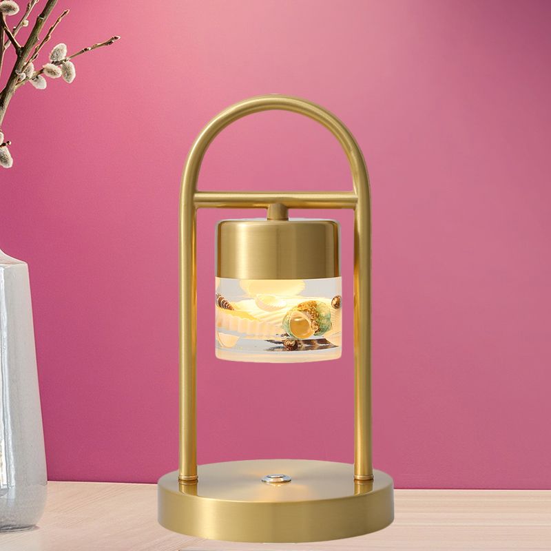 Lampe de table de colonne en or simplicité clair de bureau à LED en verre transparent avec cadre en métal en forme de U