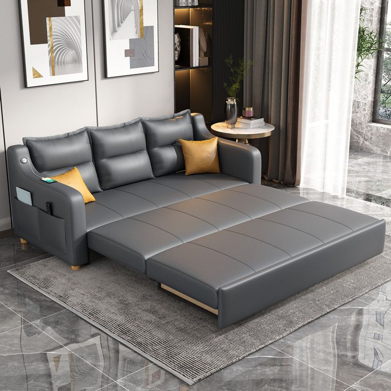 31" Wide Contemporary Futon Sofa Bed Gray Pillow Back Sleeper Sofa