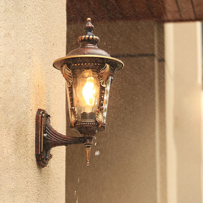 1 Bulb Sconce Light Fixture Countryside Outdoor Wall Mounted Lamp with Water Glass Shade in Coffee