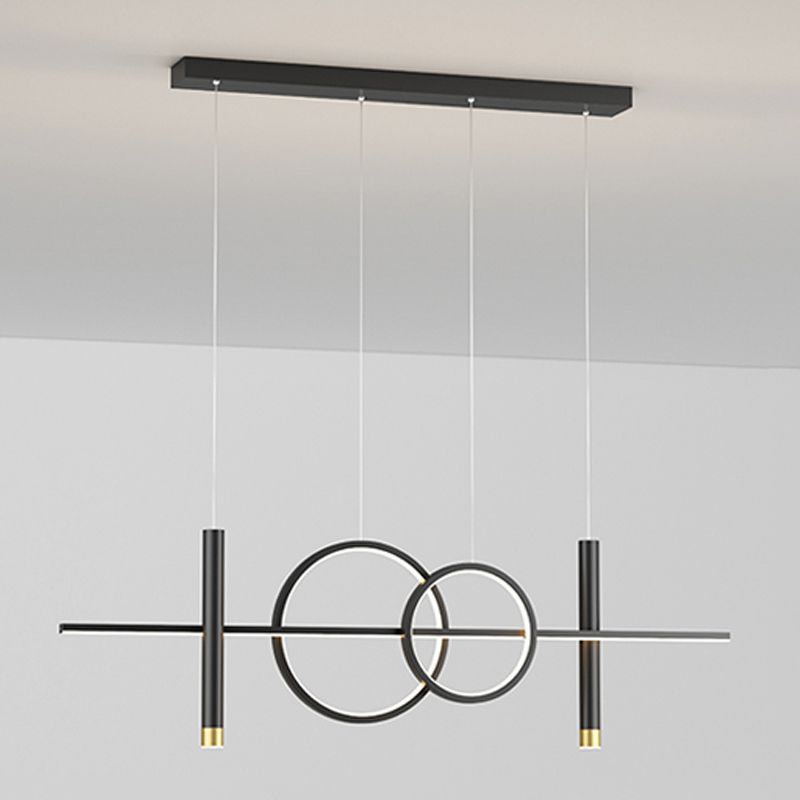 Geometric Island Lights Contemporary Metal Island Chandelier Lamp in Black