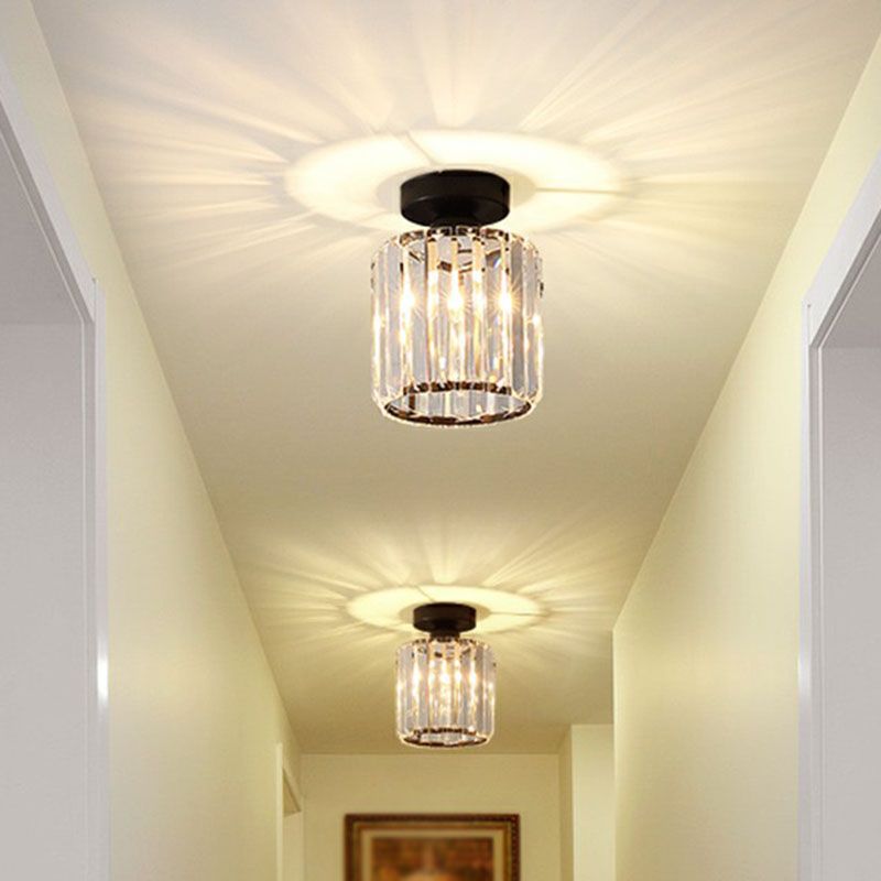Geometric Foyer Semi Flush Ceiling Light Prismatic Crystal 1-Light Postmodern Flush Mount Light