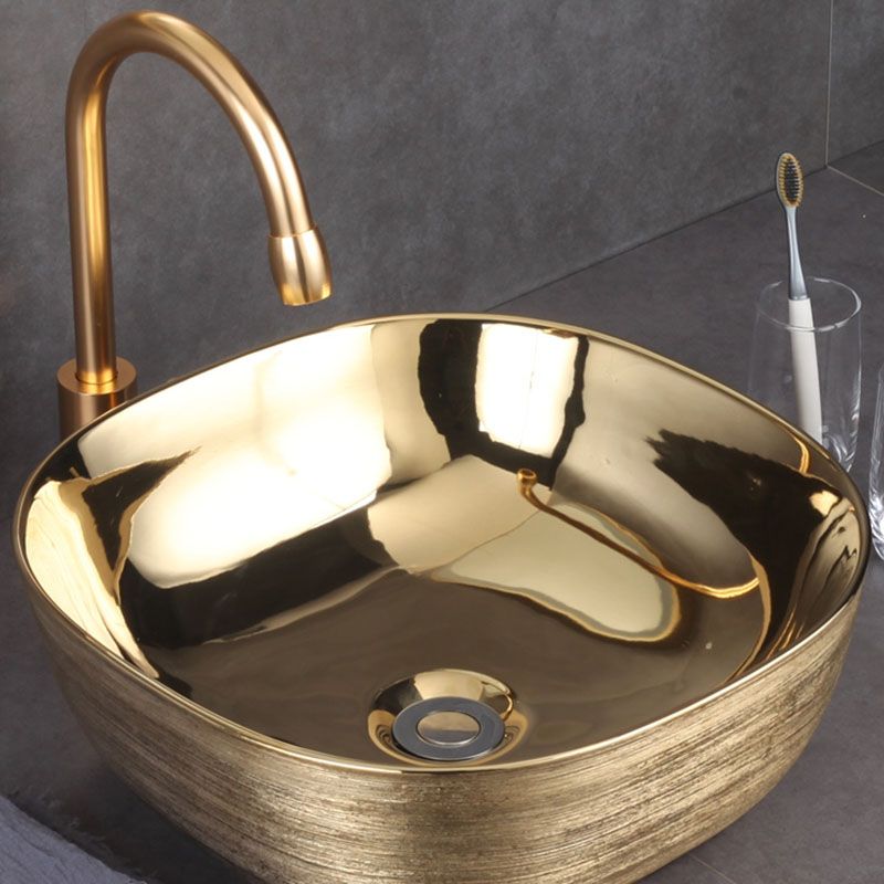 Modern Bathroom Sink with Pop-Up Drain Porcelain Round Vessel Bathroom Sink without Faucet