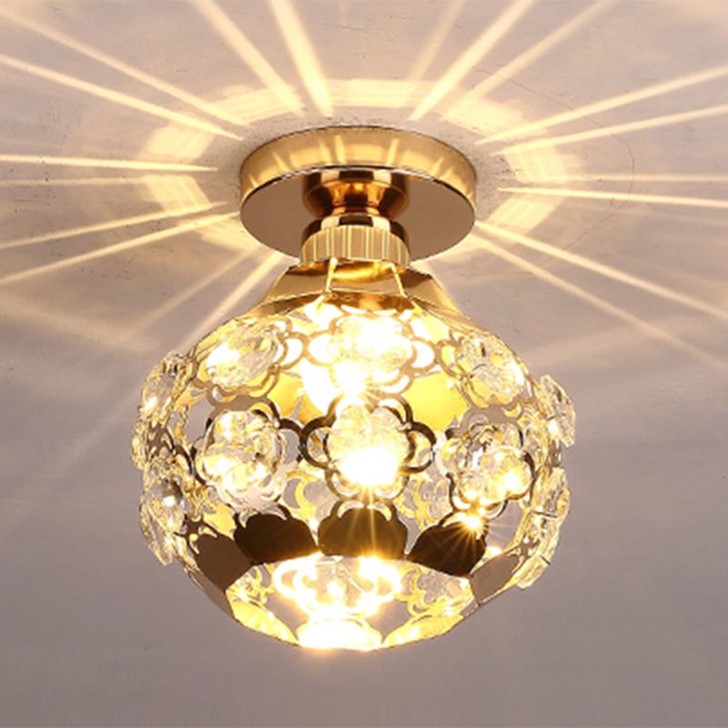 Globe Hallway Ceiling Flush Light Crystal Encrusted 1 Bulb Modern Flush Light Fixture