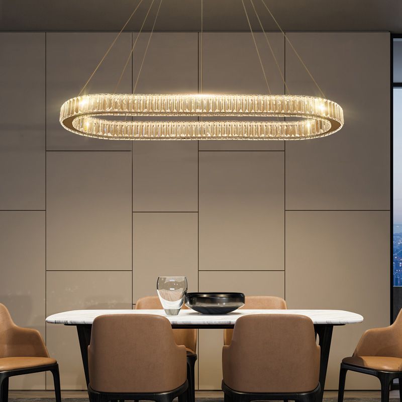 Minimalist Crystal Hanging Lamp, Luxury Linear Shade Hanging Light in Gold for Dinner Table