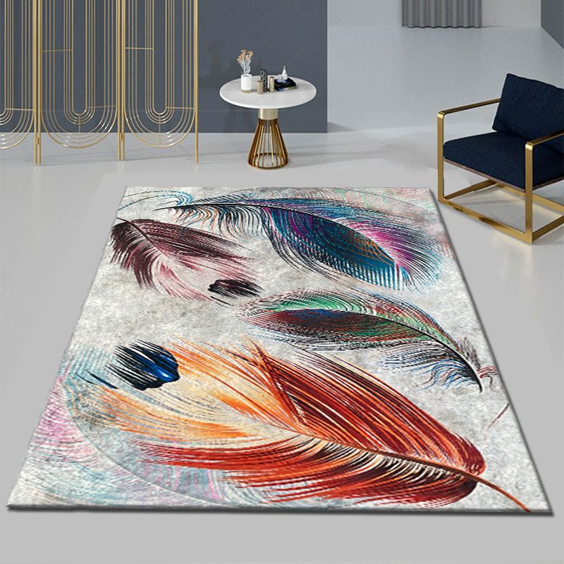 Orange Modern Rug Polyester Feather Rug Non-Slip Backing Rug for Drawing Room