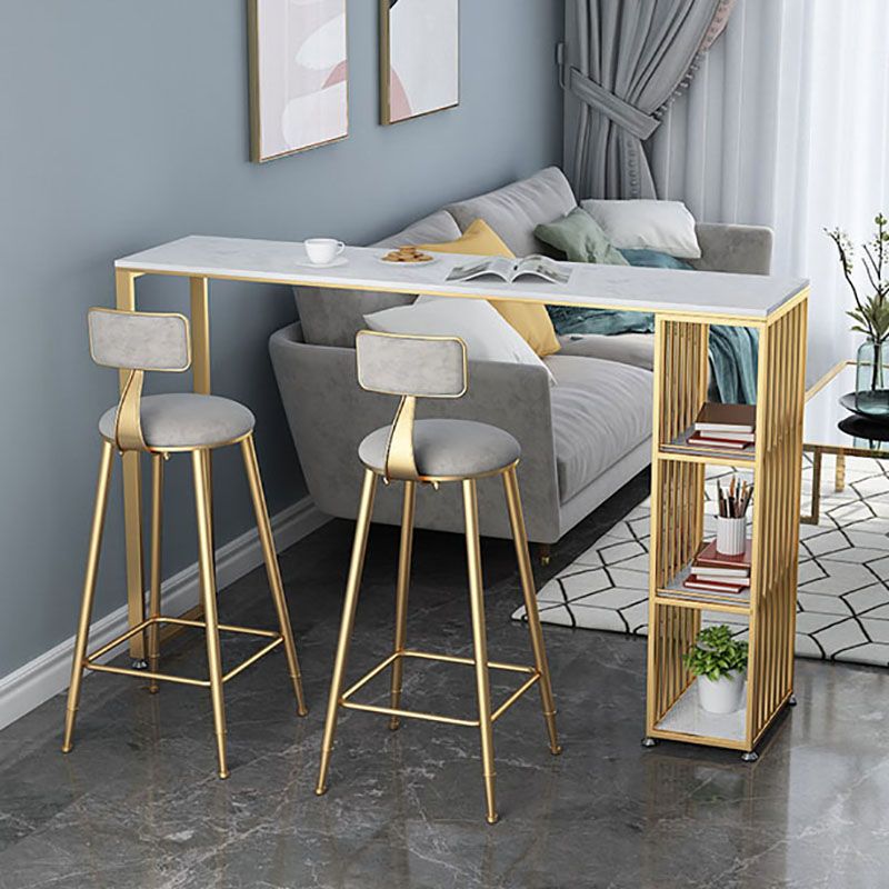 Glam Style Rectangle Counter Table Marble Top 42-inch Height Table for Living Room