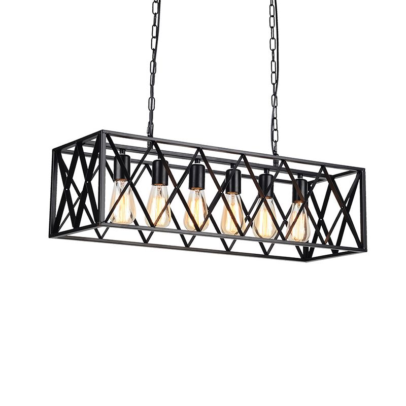 Rectangular Shape Pendant Light Modern Style Metal 4/6 Lights Hanging Lamp in Black