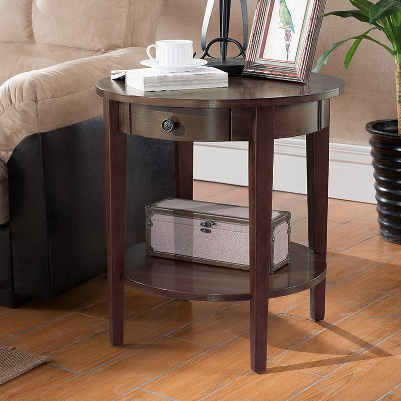 Wood Round Top Side Table 24" Tall 4 Legs End Table with Storage