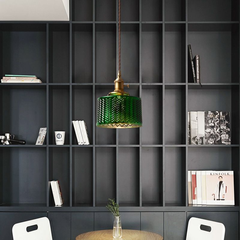 Zeitgenössische grüne Glasanhänger Beleuchtung 1 Kopfhängerlampe für Esszimmer