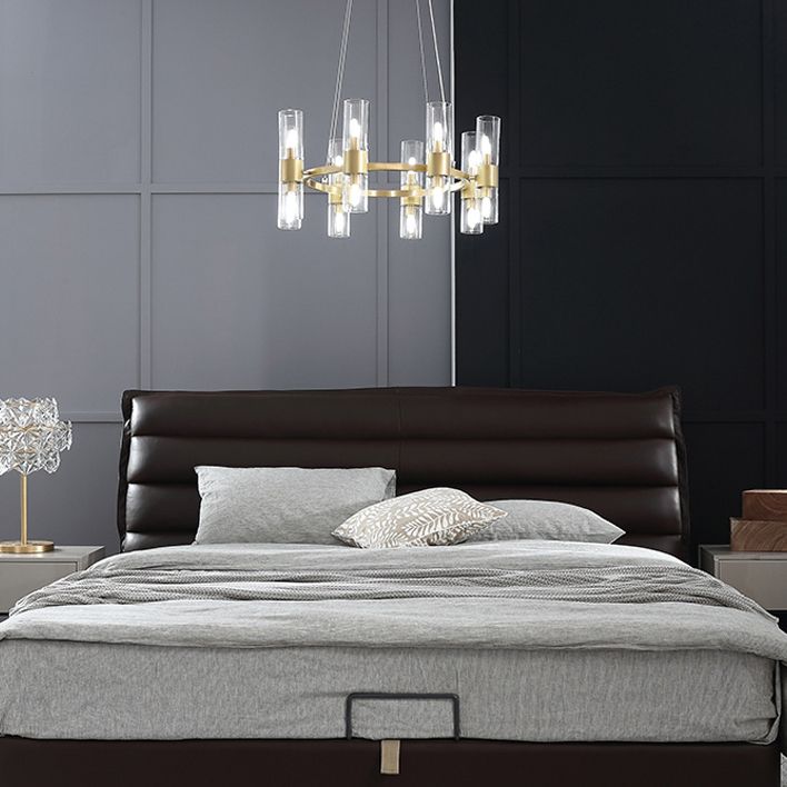 Chandelier à ombre cylindrique transparente 6/16 lumières post moderne en verre suspendu pendant