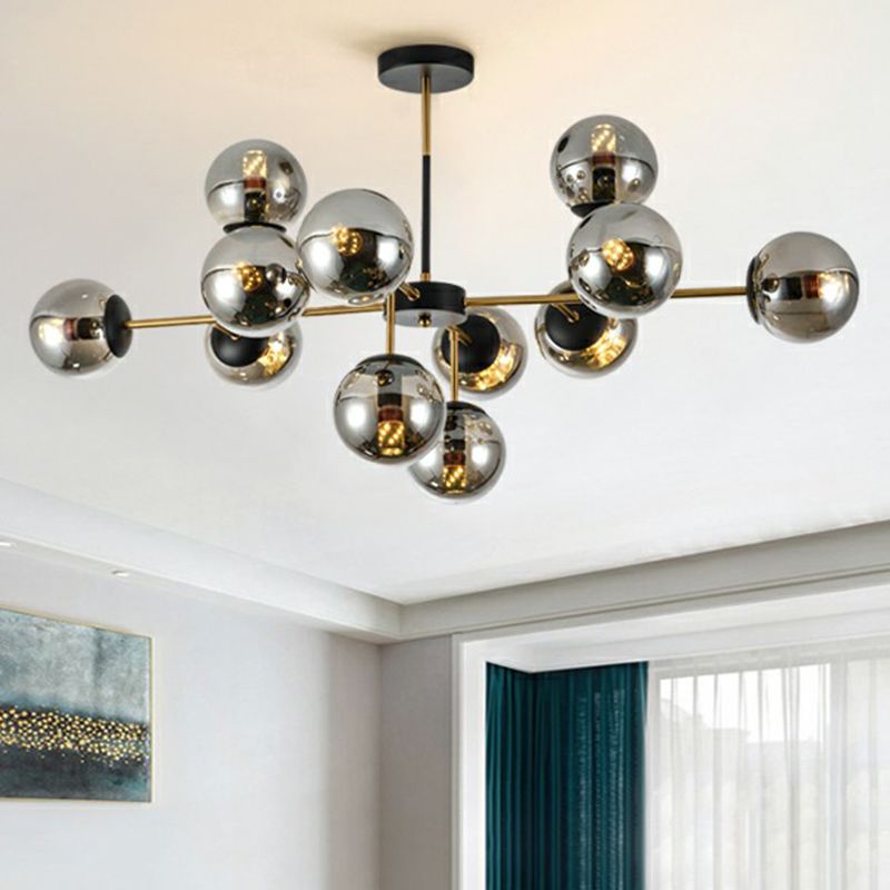 Black-Brass Spherical Chandelier Light Nordic Glass Ceiling Suspension Lamp for Dining Room