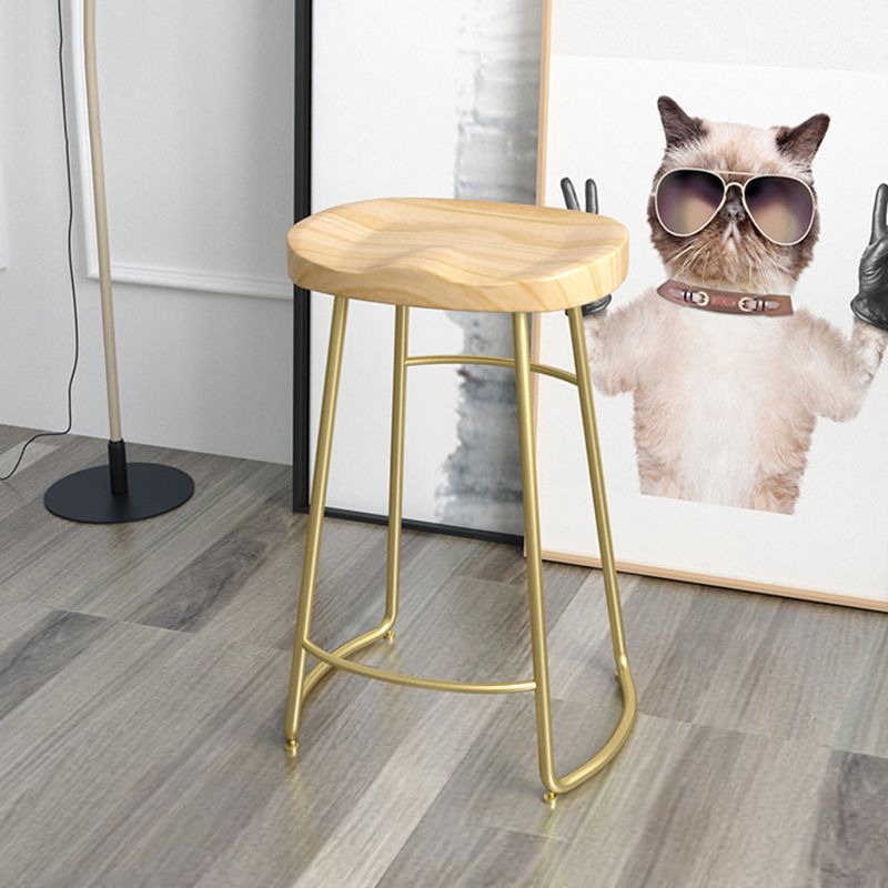 Contemporary Oval Counter Stools Armless Wood Indoor Bar Stool with Iron Base