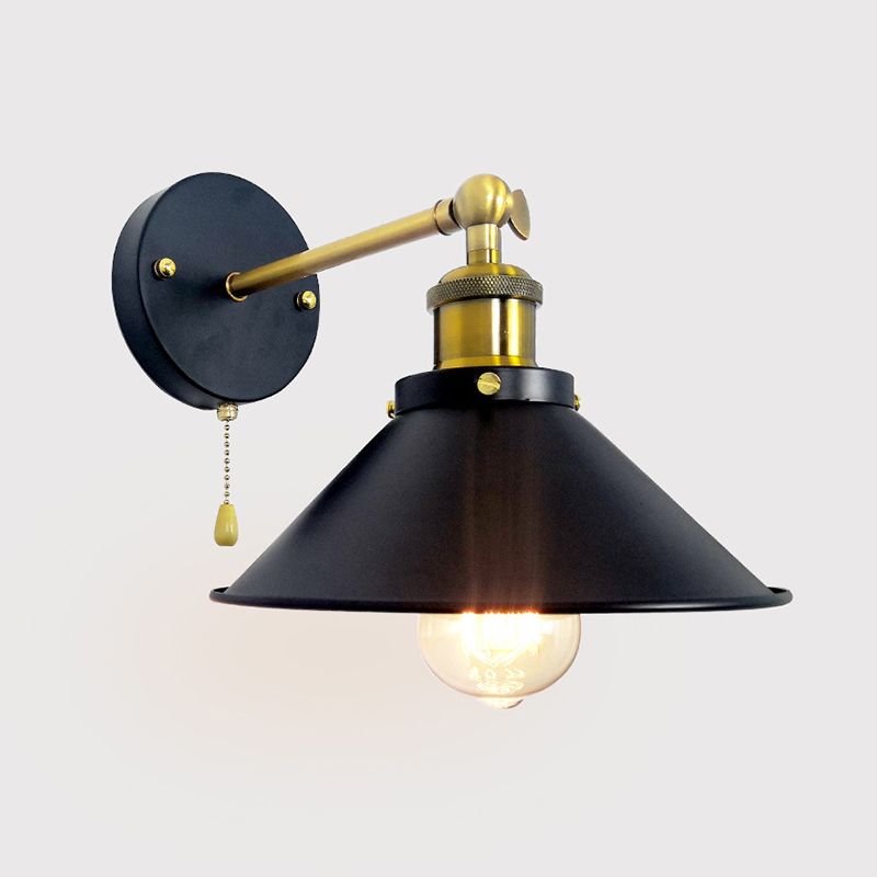 Industrial Tapered Shape Wall Mount Light Fixture Metal Sconce Lamp in Black