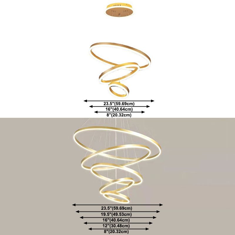 Fissature del lampadario multi-testa anello moderno lampadario appeso con ombra acrilica bianca