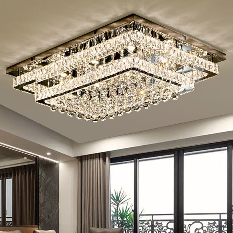 Rectangle Shaped LED Flush Mount Light Simplicity Crystal Stainless-Steel Flush Mount Ceiling Light