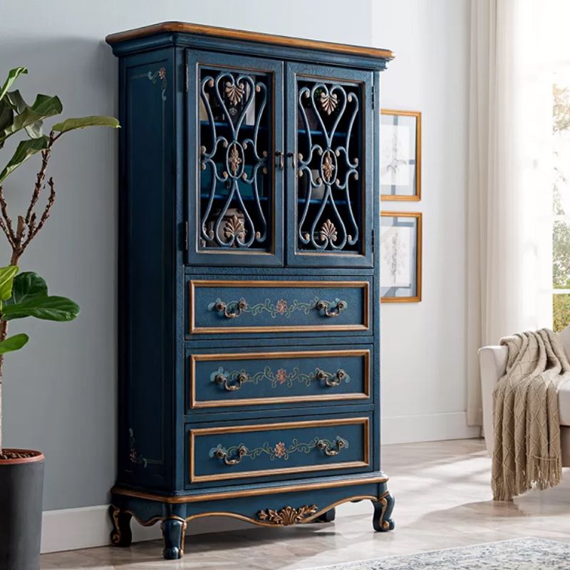 Door Cabinet Mid Century Distressed Solid Wood Storage Cabinet with Drawers