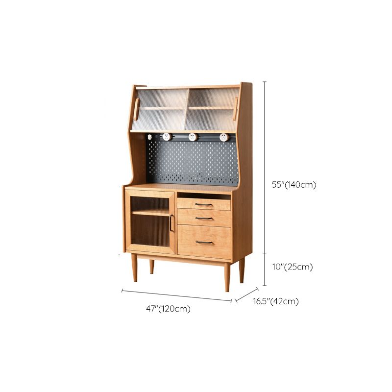 Rectangle Glass Paned Accent Cabinet Industrial Natural Finish Storage Cabinet