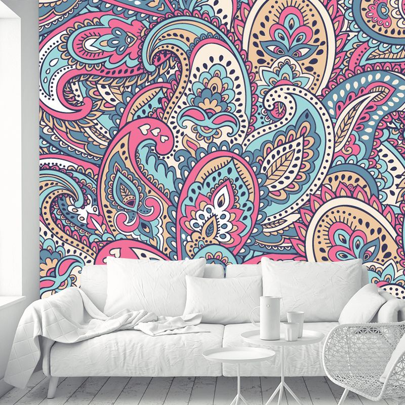 Paisley Wall Covering Murals Pink-Yellow-Green Bohemian Style Wall Decor for Bedroom