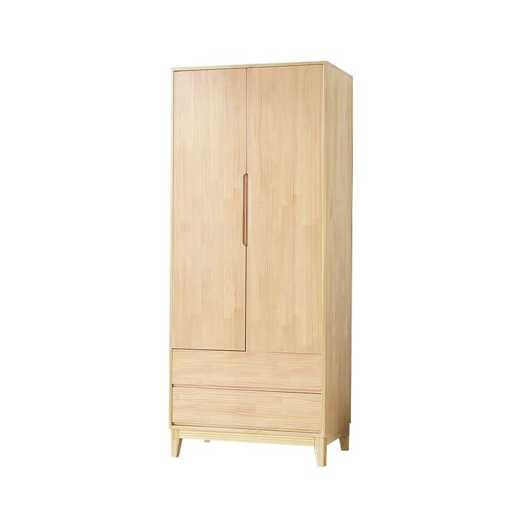 Solid Wood Kid's Wardrobe Light Wood Wardrobe Armoire with Garment Rod