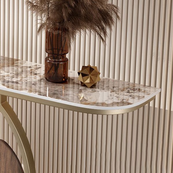 31.5" Tall Stone Glam Console Table Half Moon Accent Table with 1 Shelf