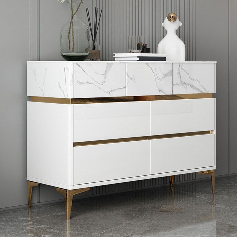 Glam Stone Bedroom Chest 16" Wide Storage Chest in White with Drawers