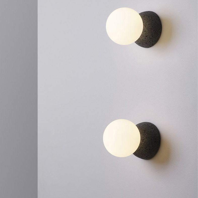 1-Light Round Wall Sconce Modern Simple Style Glass Wall Lighting in Black