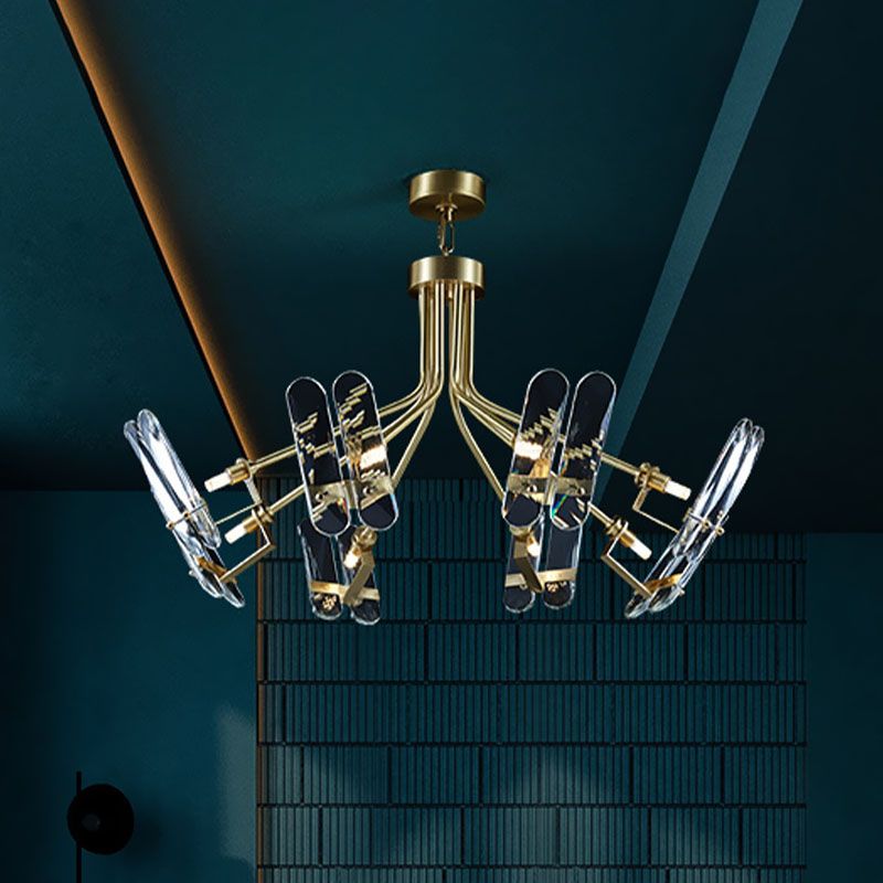 Clear Crystal Sputnik Semi Flush Modern 8 Bulbos Bulbos Techo de dormitorio Filos de montaje en latón