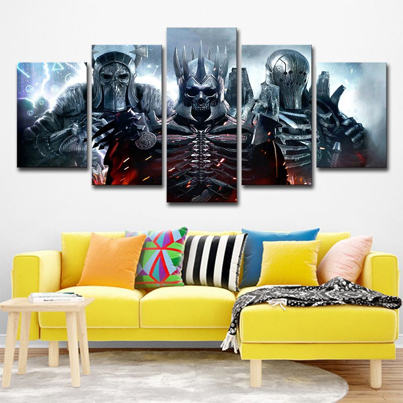 Kids Fictional Skull Troopers Canvas Blue Multi-Piece Wall Art Print for Teens Room