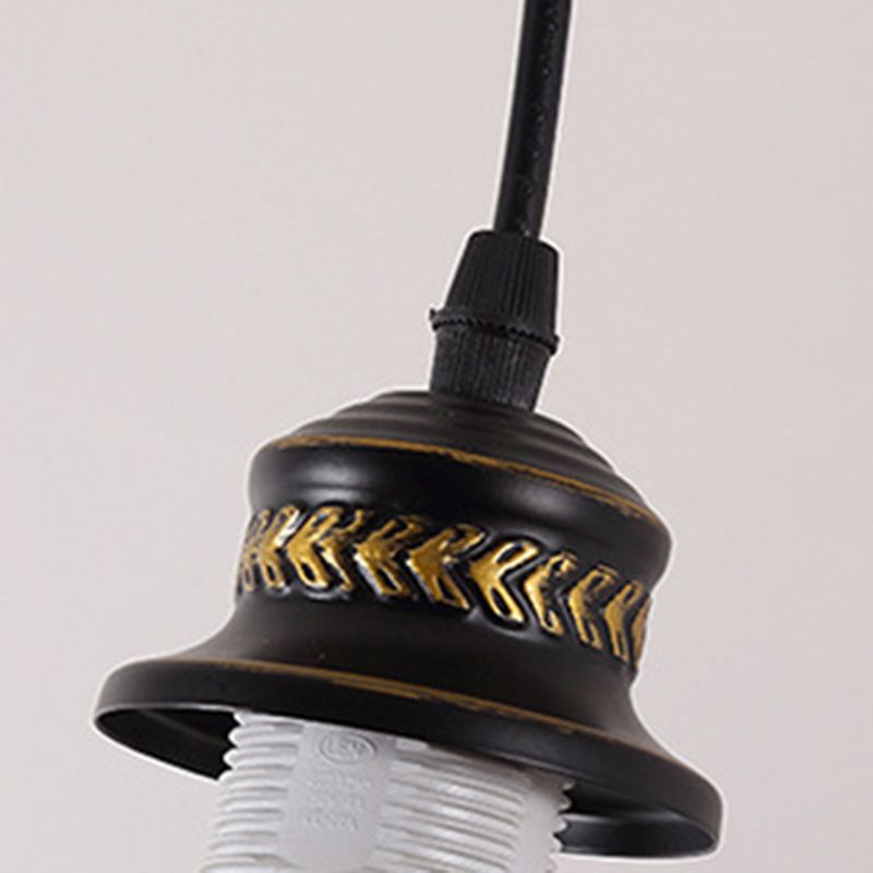 Lumière pendante noire à 3 légers en dôme en fer forgé moderne lampe suspendue avec une teinte en verre