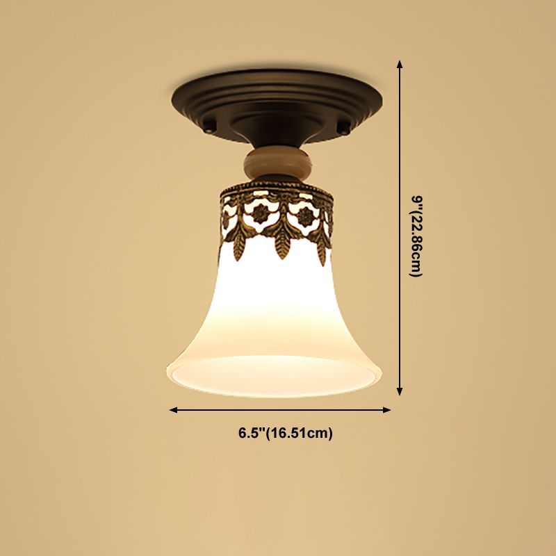 Black Close to Ceiling Light Simple-Style Glass Shade Semi Flush Mount Ceiling Light