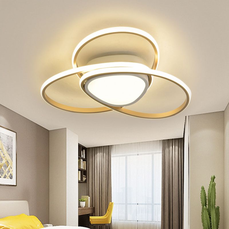 18"/21.5" W 3-Loop Acrylic Flush Mount Lamp Contemporary LED Gold Finish Ceiling Light, Warm/White Light/Remote Control Stepless Dimming