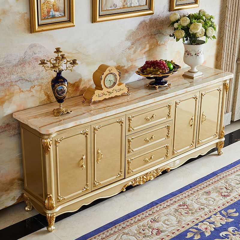 Glam Style Buffet Sideboard Gold Wood Sideboard with Door and Drawer