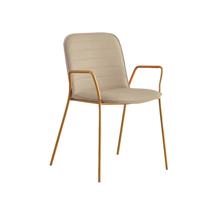 Glam Style Faux Leather Chair Arm Side Chairs with Metal Legs for Home Use