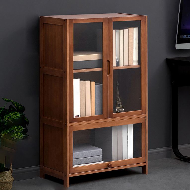 Contemporary Style Wood Bookcase Closed Back Bookshelf with Door for Home