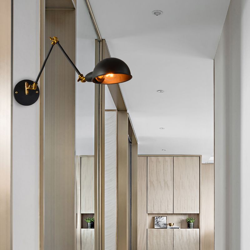 Tombra de domo dormitorio Luz de pared de pared de metal industrial 1 cabeza lámpara de pared de lectura negra con brazo ajustable