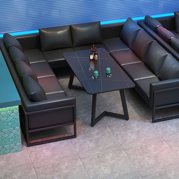 Industrieel gesinterde stenen eetkamer keukentafel rechthoekige tafel met metalen basis