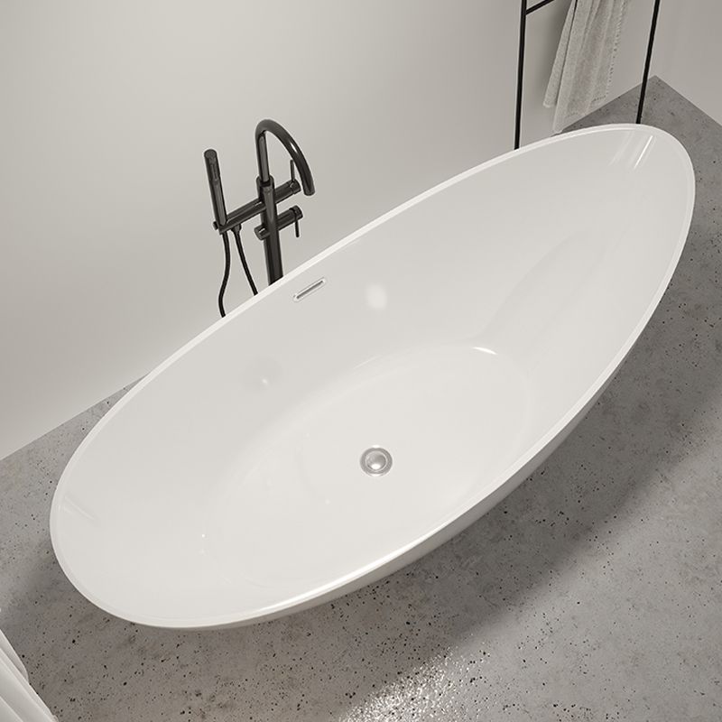 Contemporary White Acrylic Oval Bathtub Soaking Freestanding Tub