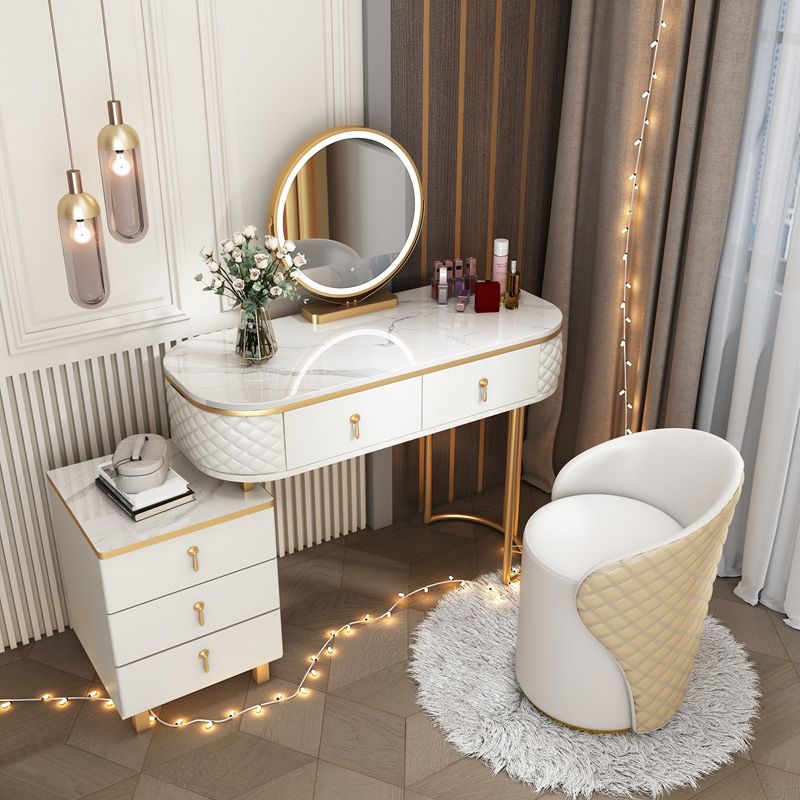 Glam Wood Vanity Dressing Table with Drawers in White Dressing Table