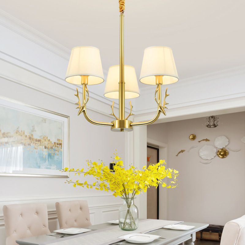 Éclairage de plafond de godet traditionnel Tissu luminaire luminaire avec décoration de cerf en laiton